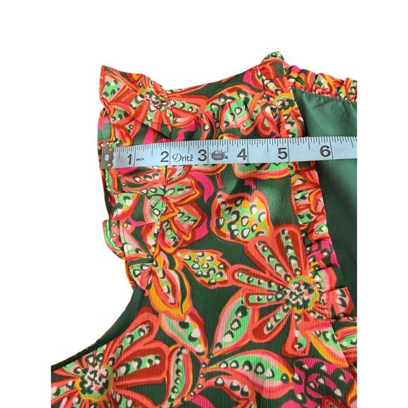 J.Crew Dress Prink Green Dainty V-Neck Ruffle Broomstick Short Sleeve Size 0 - Picture 13 of 14